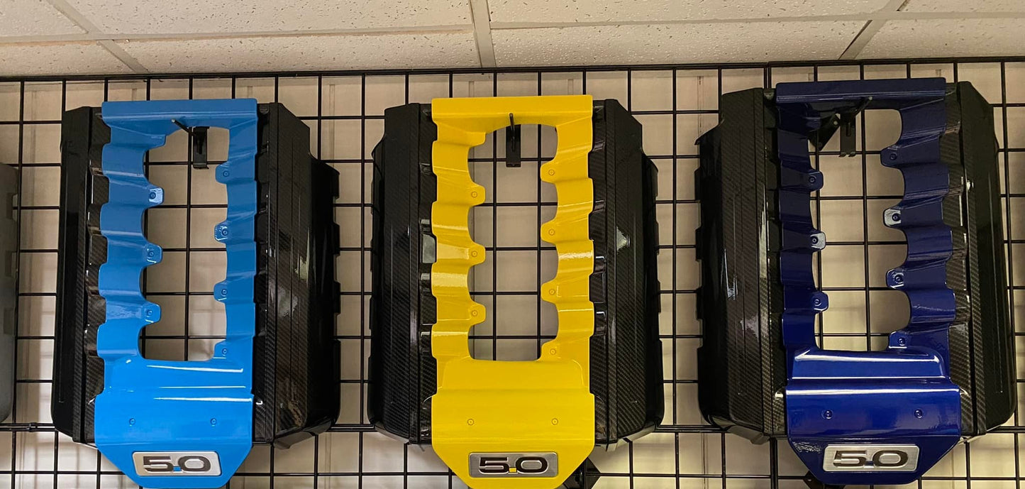 Mustang 5.0 Engine Cover. Carbon Fiber With Painted Center Section. Choice of color.