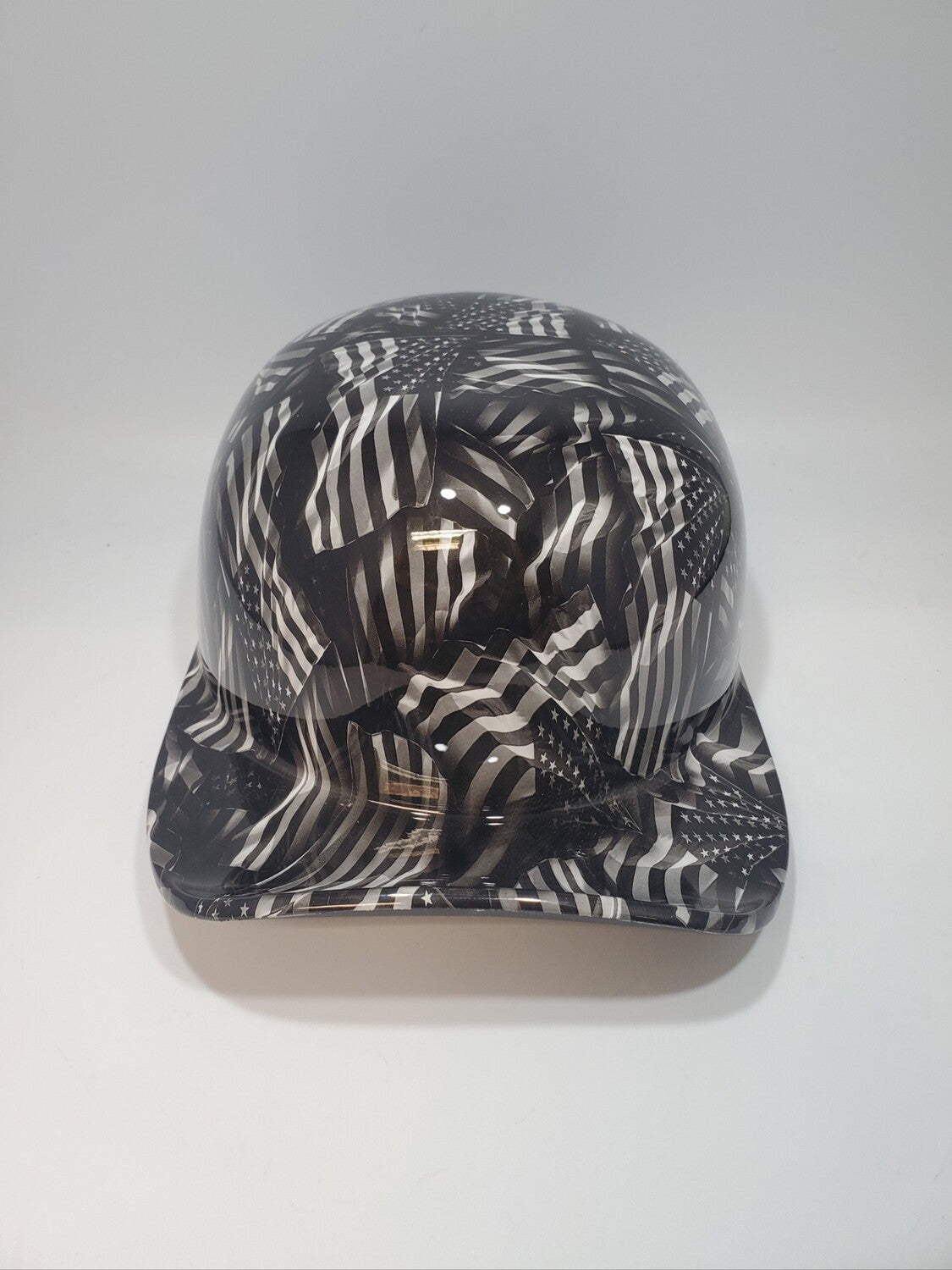 Baseball Cap Style Motorcycle Helmet BLACK & WHITE AMERICAN FLAG