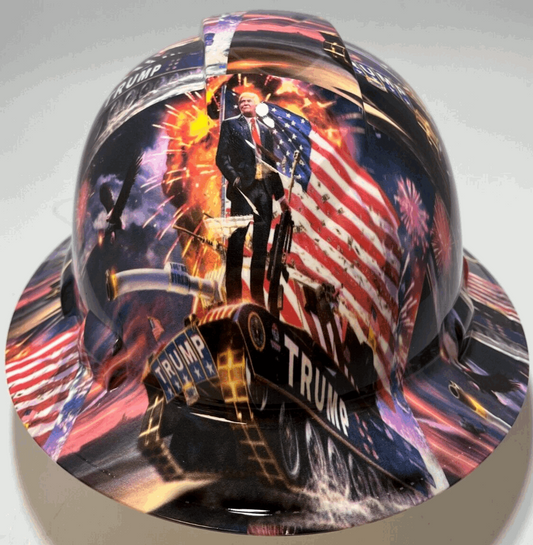 Bad ass hardhat with  hydro dipped Trump inspired design