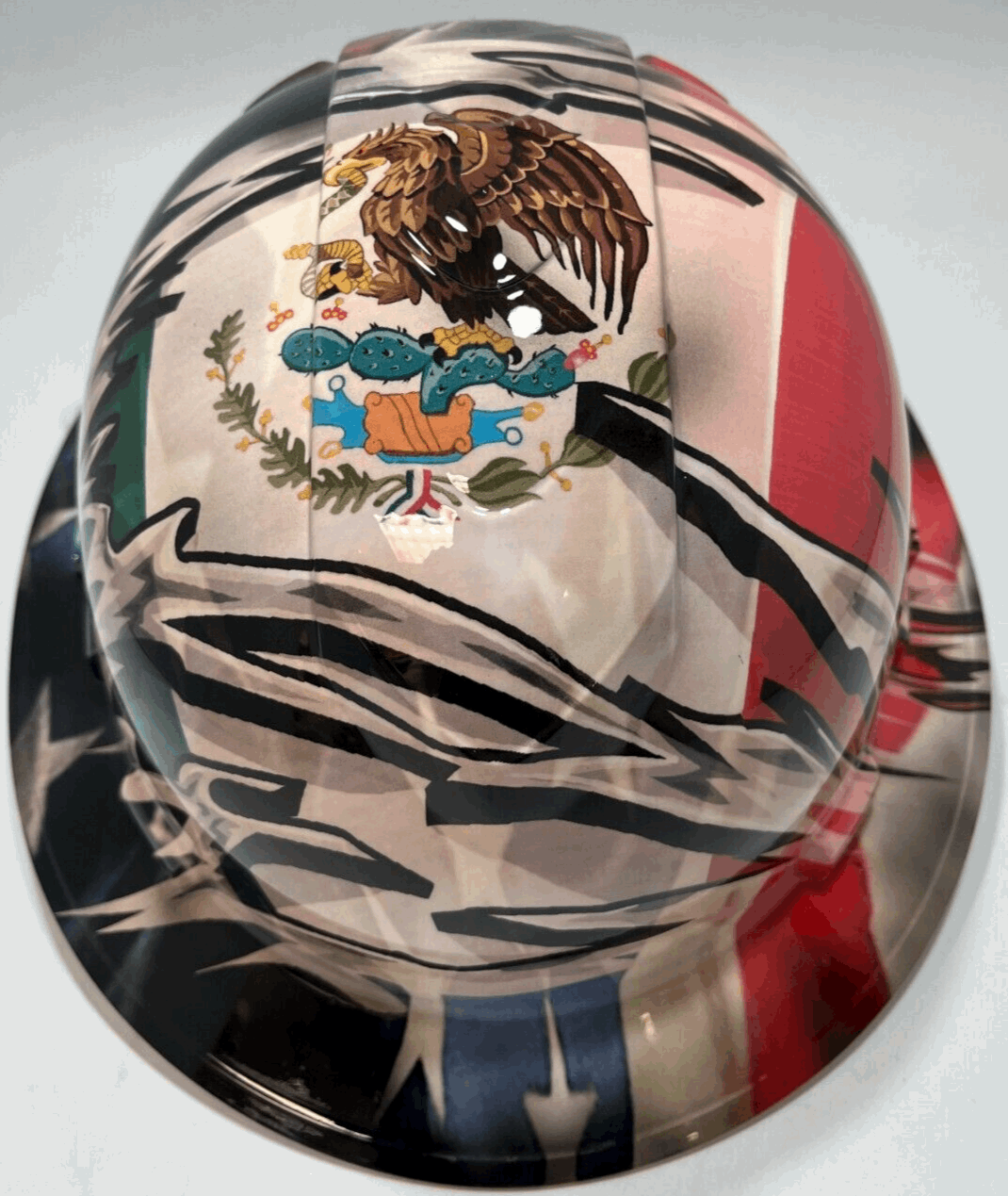 Bad ass hardhat with hydro dipped flag design