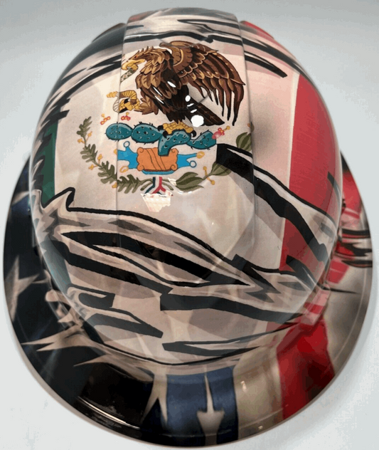 Bad ass hardhat with  hydro dipped flag design