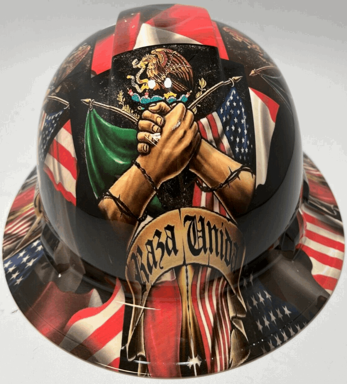 Bad ass hardhat with hydro dipped flag design
