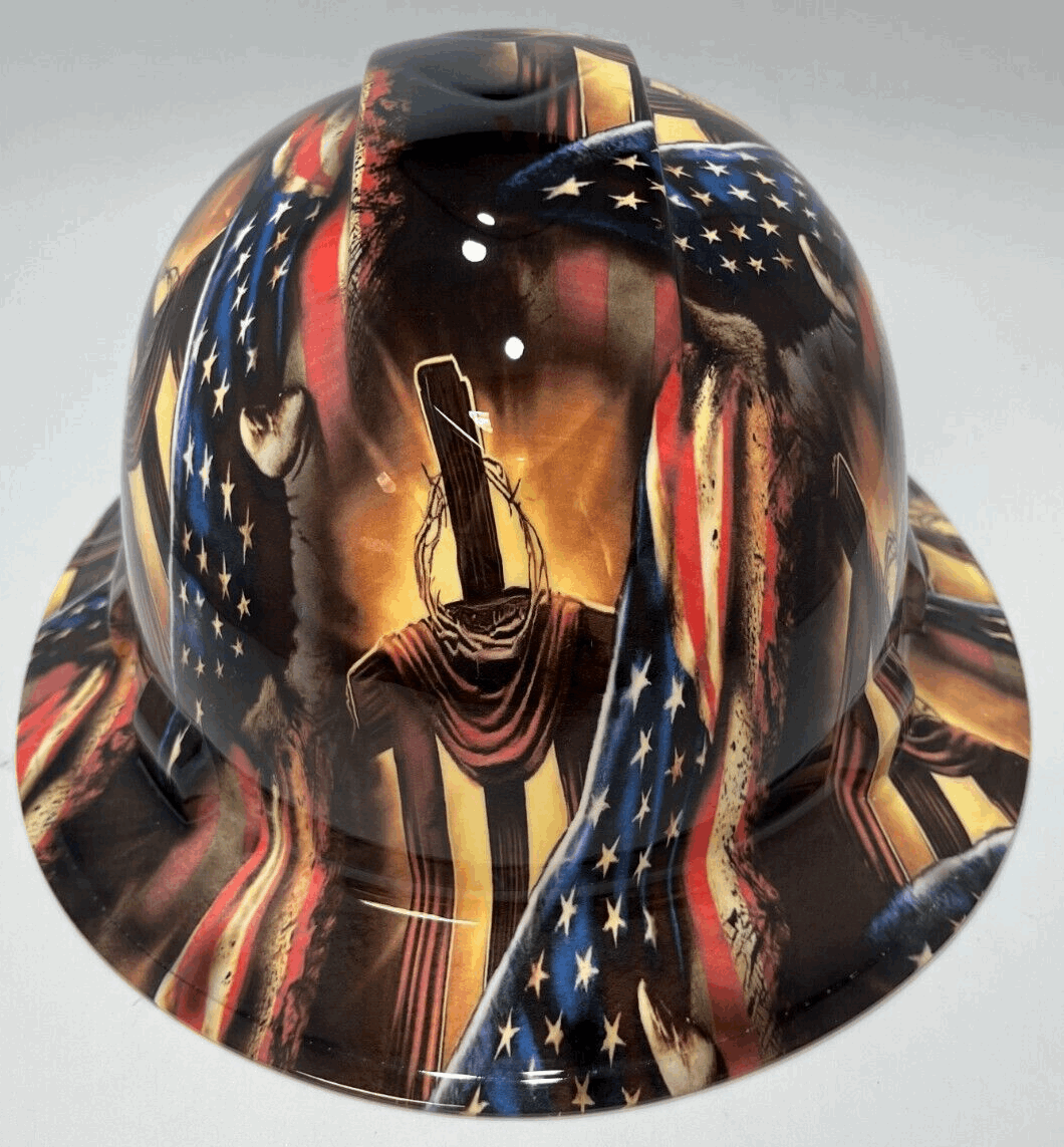 Badass hard hat with a Hydro dipped spiritual design