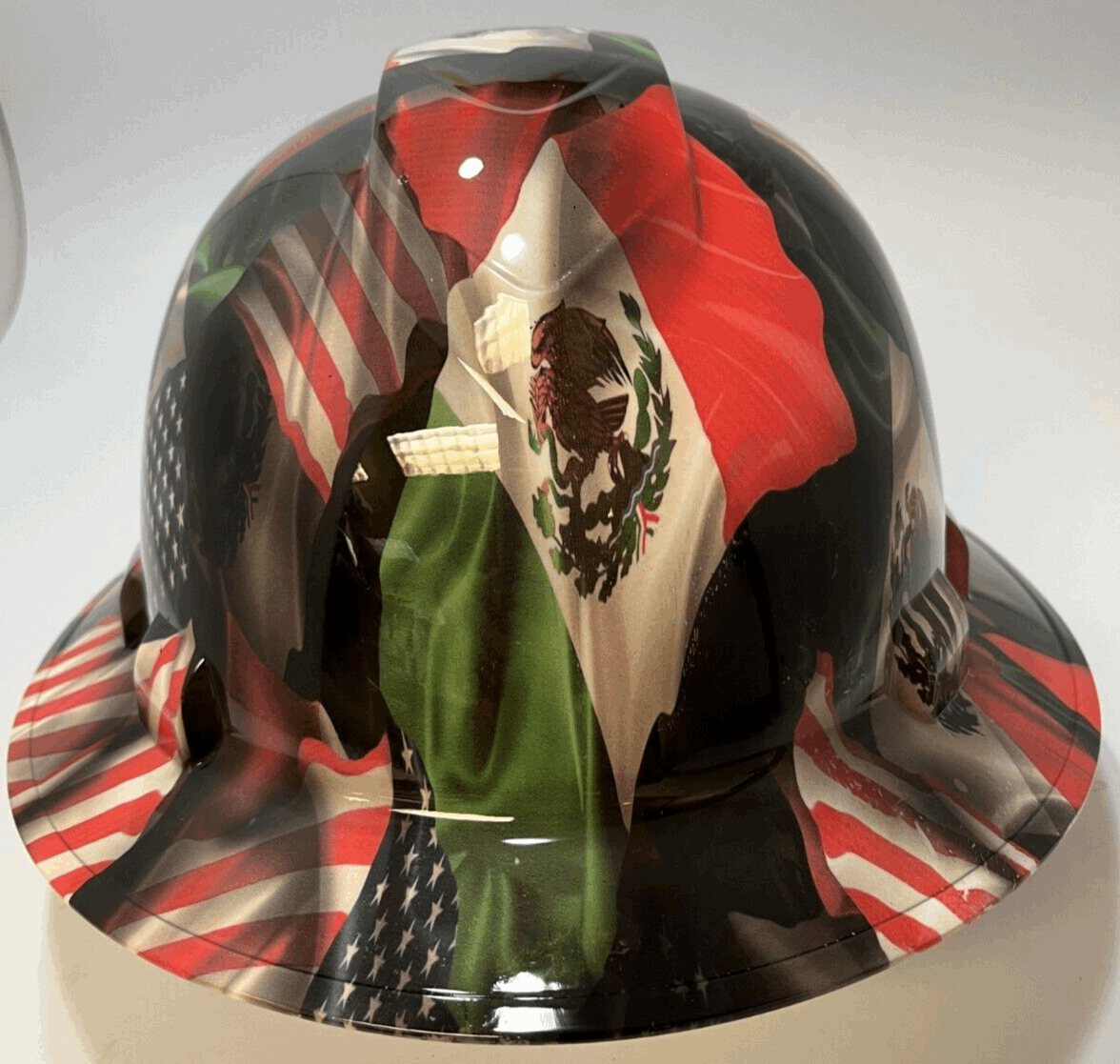 Bad ass hardhat with hydro dipped flag design