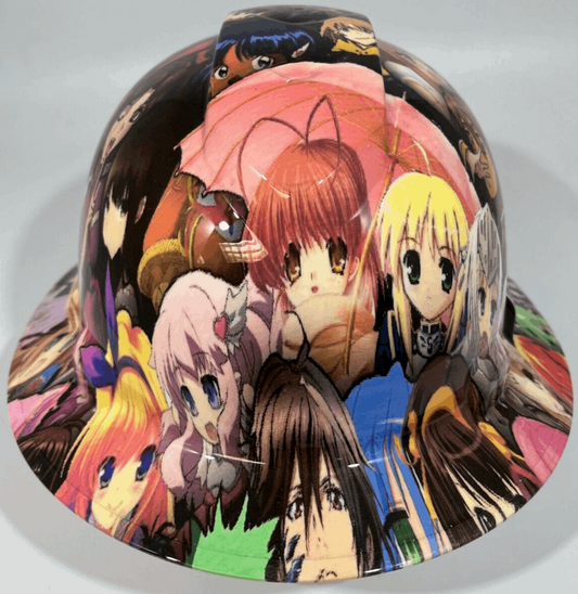New Full Brim Hard Hat Custom Hydro Dipped ANIME CROSSOVER STICKER BOMB
