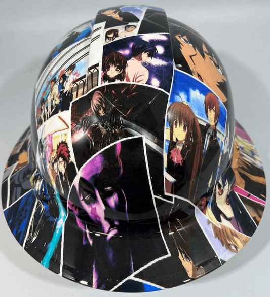 New Full Brim Hard Hat Custom Hydro Dipped ANIME CROSSOVER STICKER BOMB