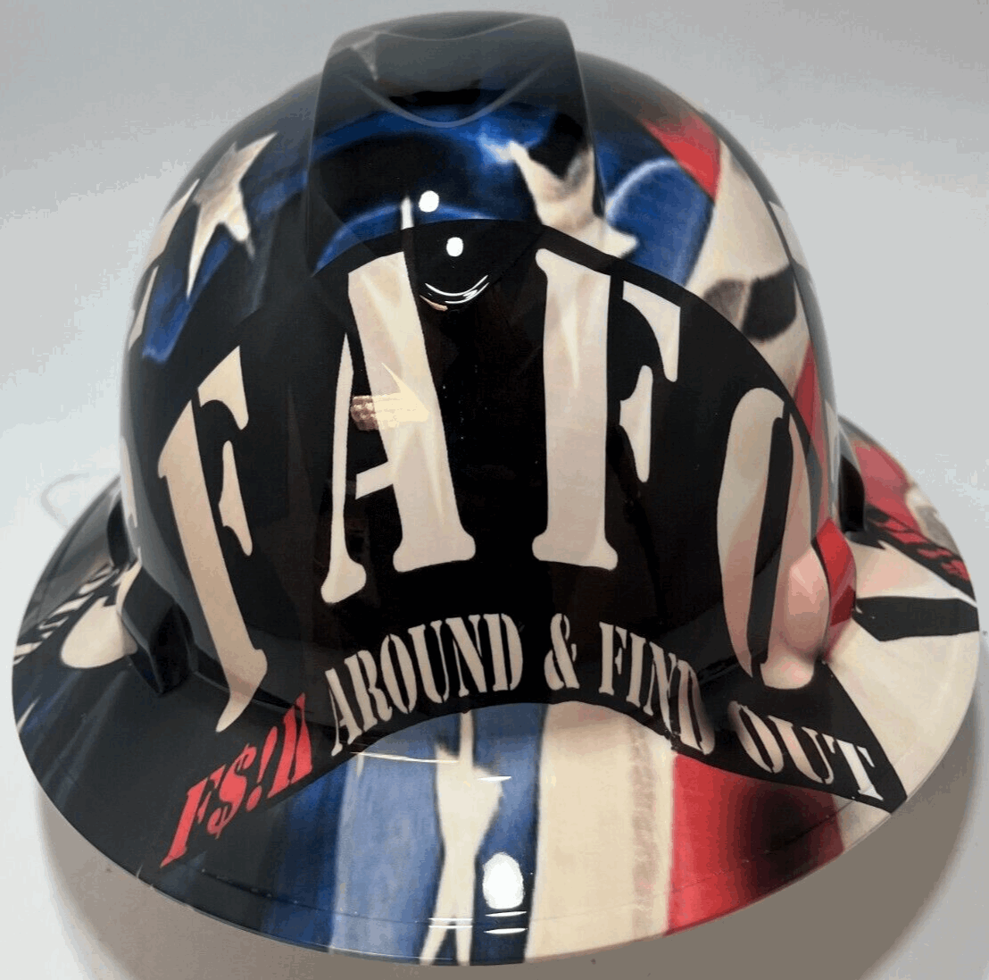Bad ass hardhat with hydro dipped flag design
