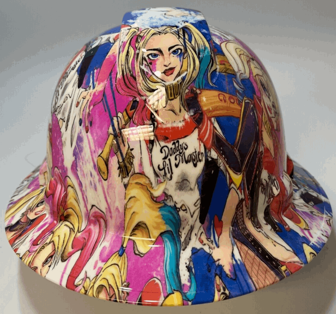 ANSI Type 1 Full Brim Hard Hat Custom Hydro Dipped HARLEY QUINN DADDYS LIL MONSTER