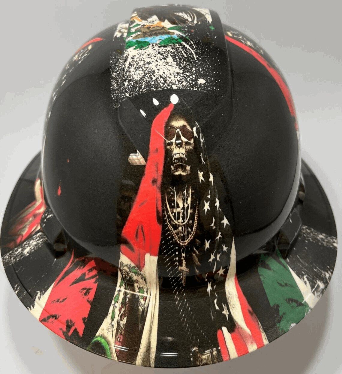 Bad ass hardhat with hydro dipped flag design
