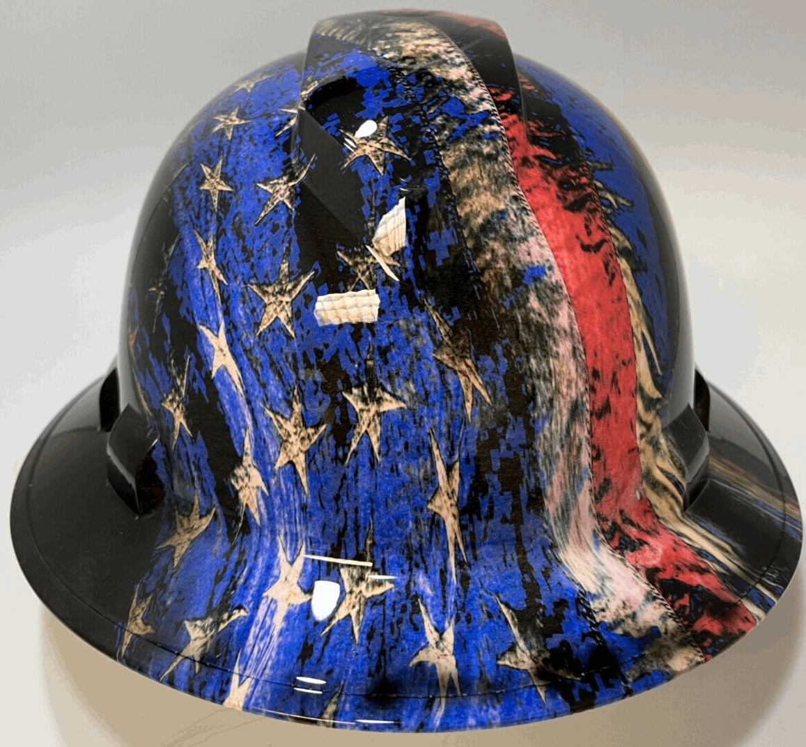 Bad ass hardhat with hydro dipped flag design