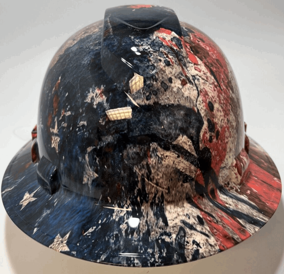 Bad ass hardhat with hydro dipped flag design