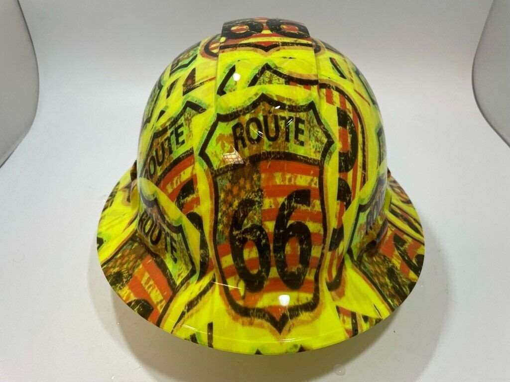 ANSI Type 1 Full Brim Hard Hat Custom Hydro Dipped Hi Vis Route 66