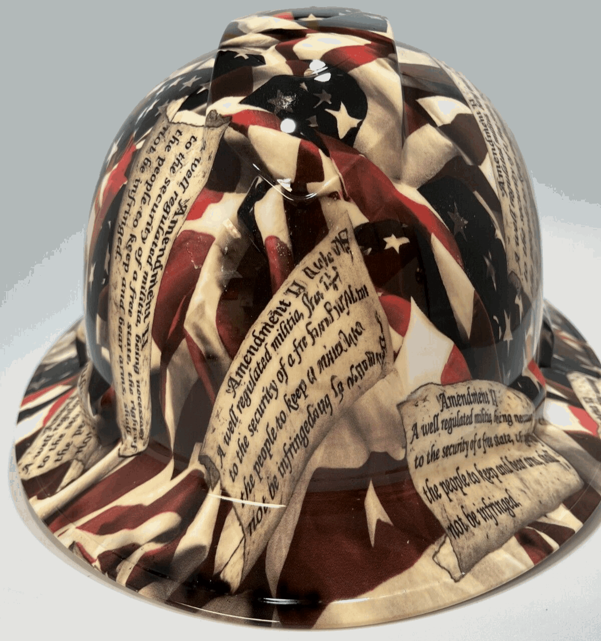 Bad ass hardhat with hydro dipped flag design