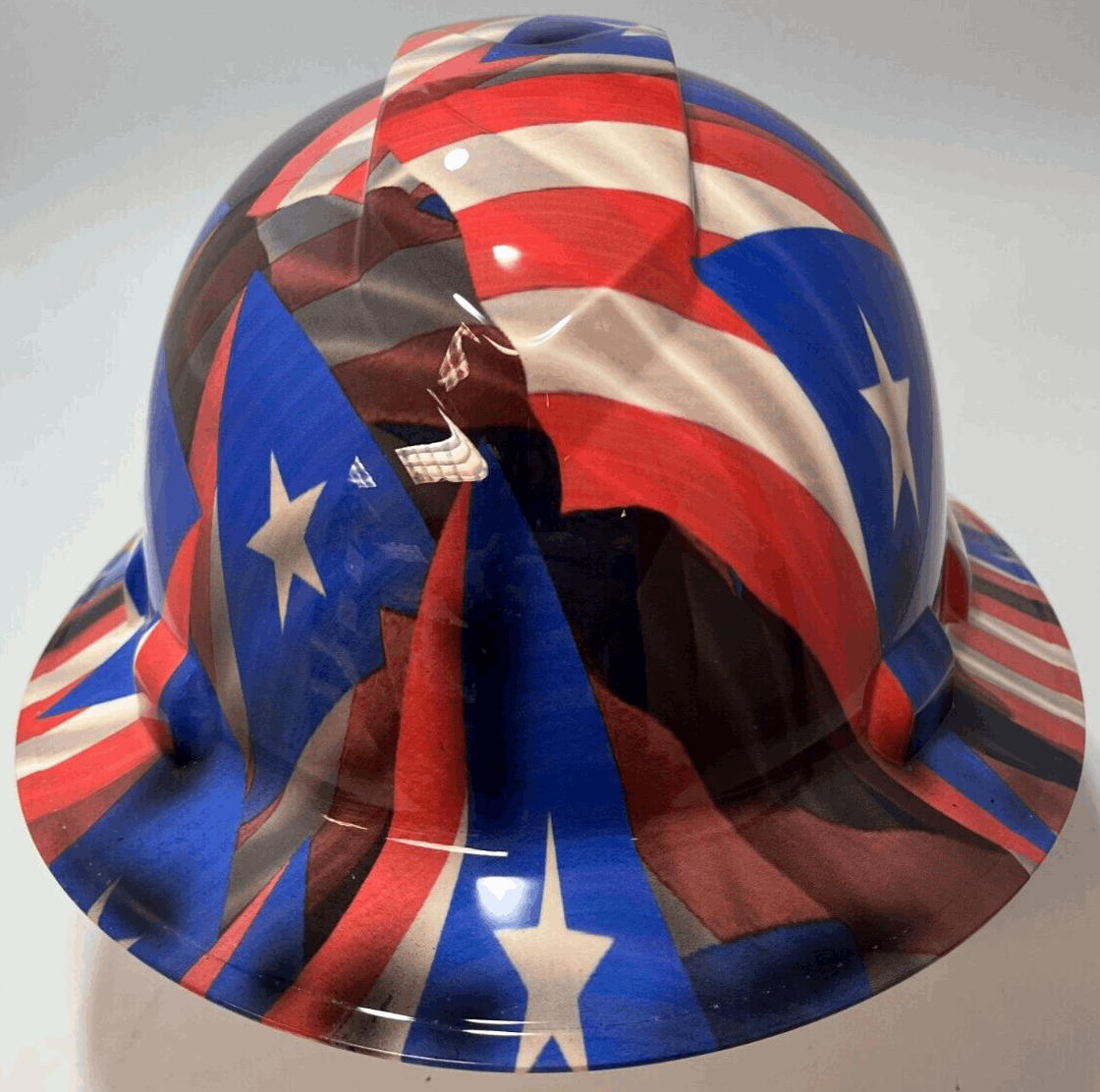 Bad ass hardhat with hydro dipped flag design