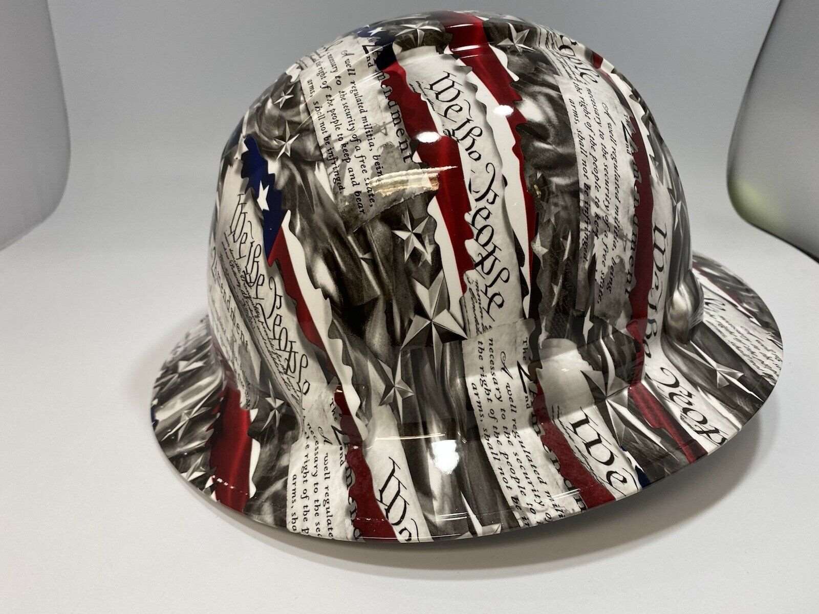 Bad ass hardhat with  hydro dipped flag design 