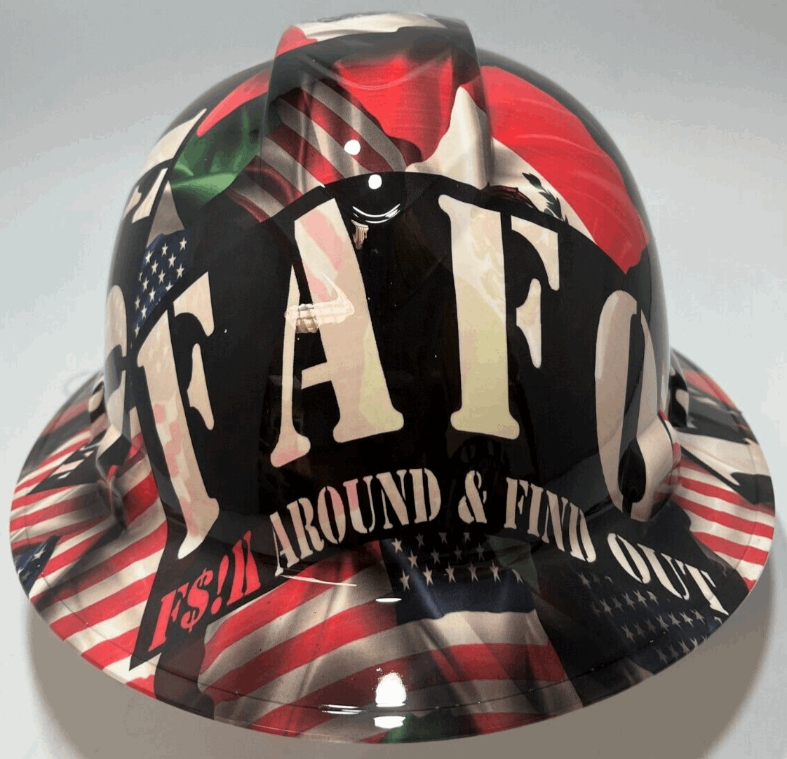 Bad ass hardhat with hydro dipped flag design