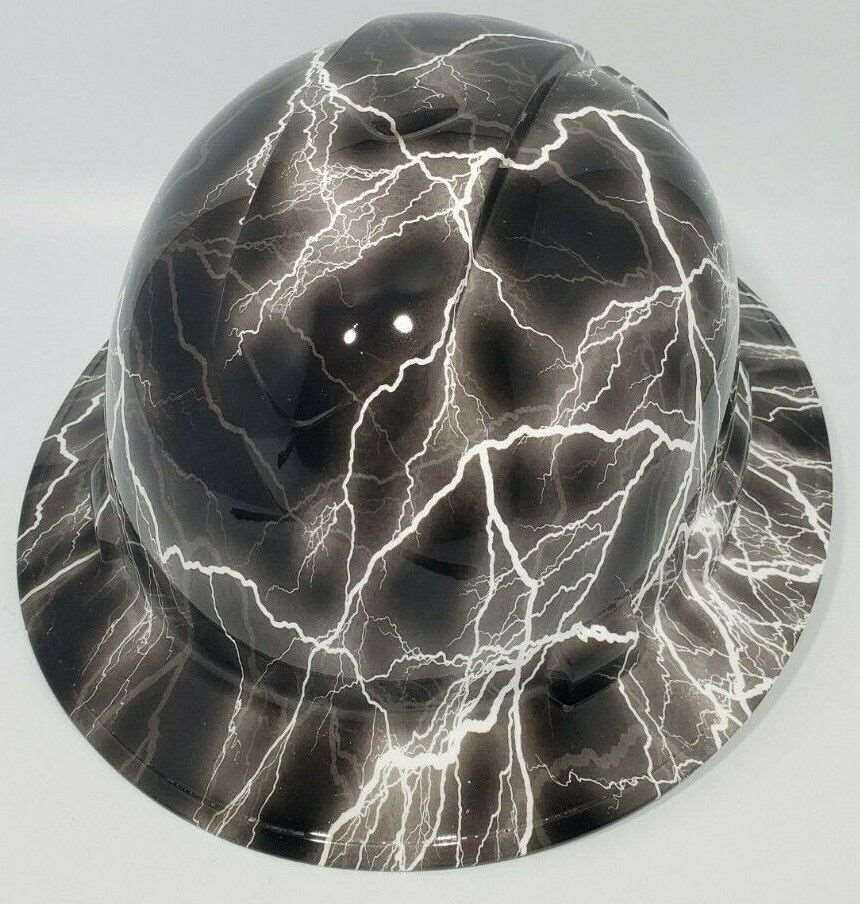 ANSI Type 1 Full Brim Hard Hat Custom Hydro Dipped WHITE LIGHTNING