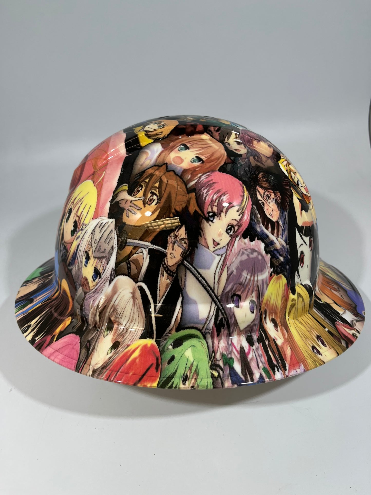 Full Brim Hard Hat Custom Hydro Dipped ANIME CROSSOVER STICKER BOMB