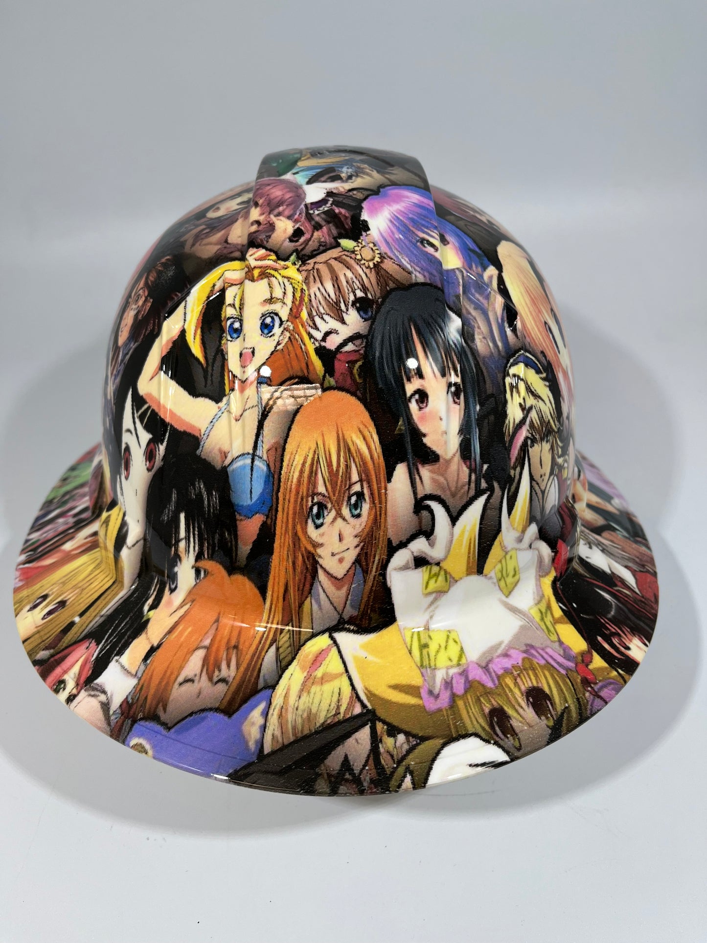 Full Brim Hard Hat Custom Hydro Dipped ANIME CROSSOVER STICKER BOMB