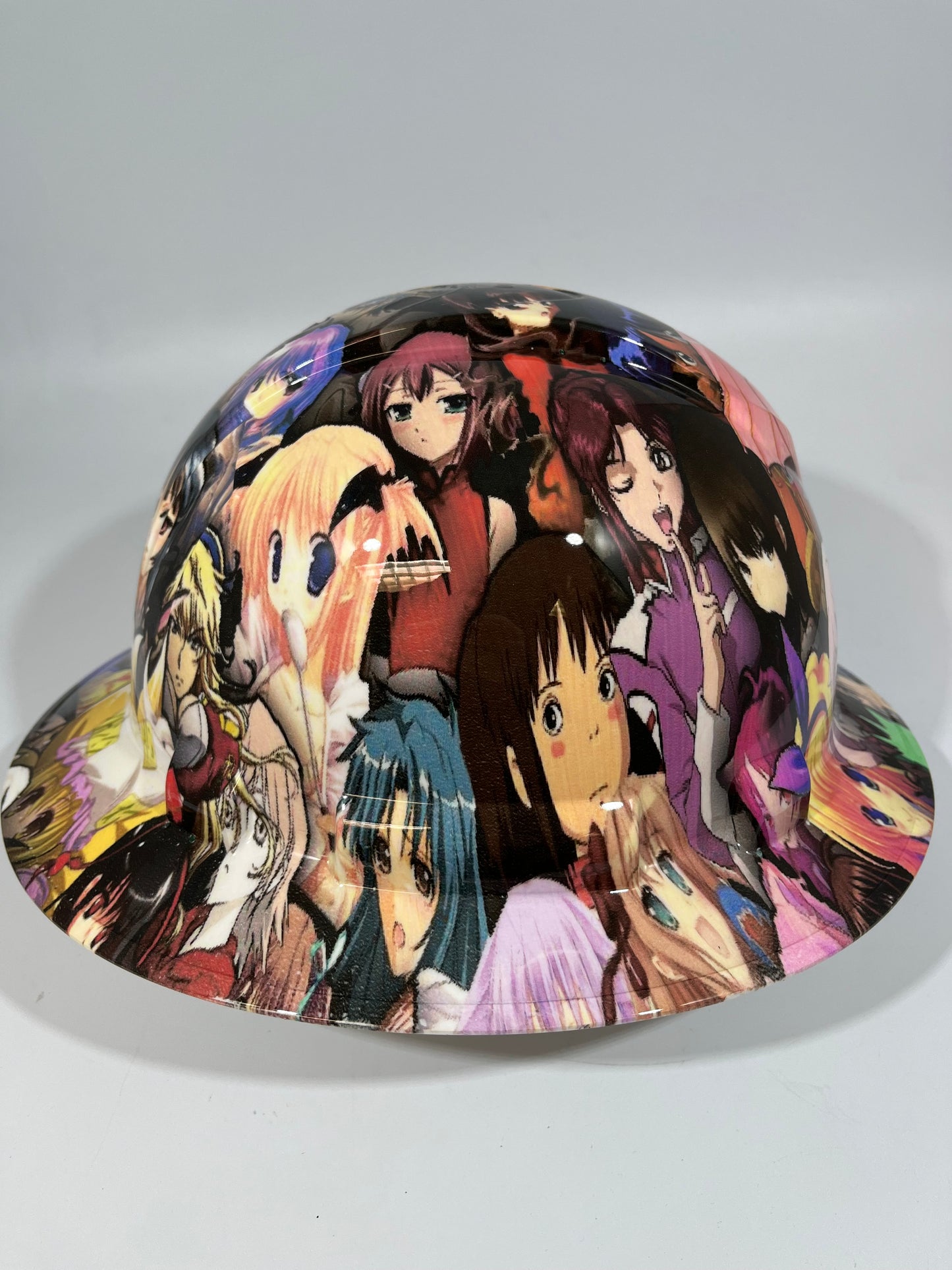 Full Brim Hard Hat Custom Hydro Dipped ANIME CROSSOVER STICKER BOMB