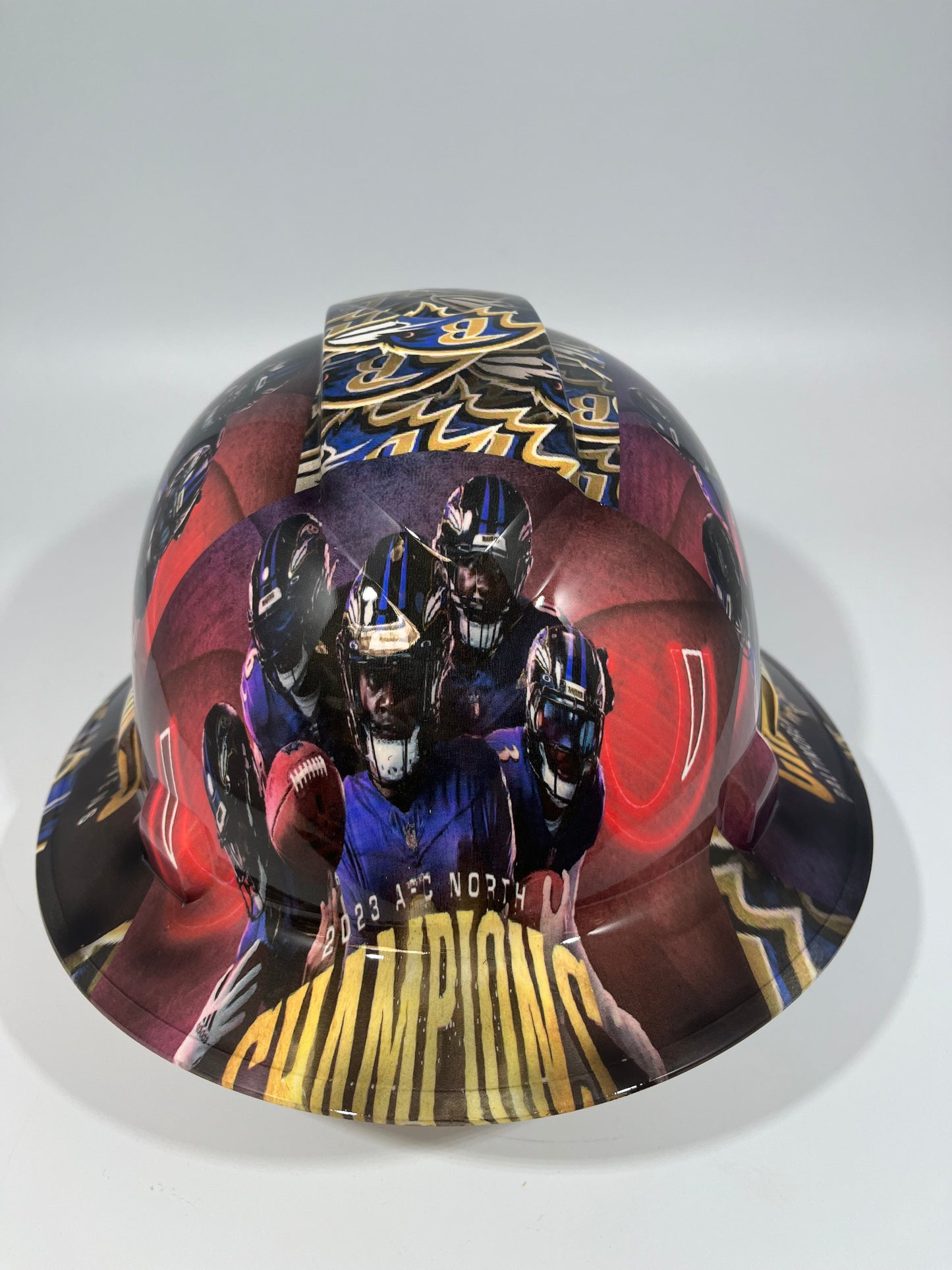 Full Brim Hard Hat Custom Hydro Dipped BALTIMORE RAVENS AFC NORTH CHAMPS