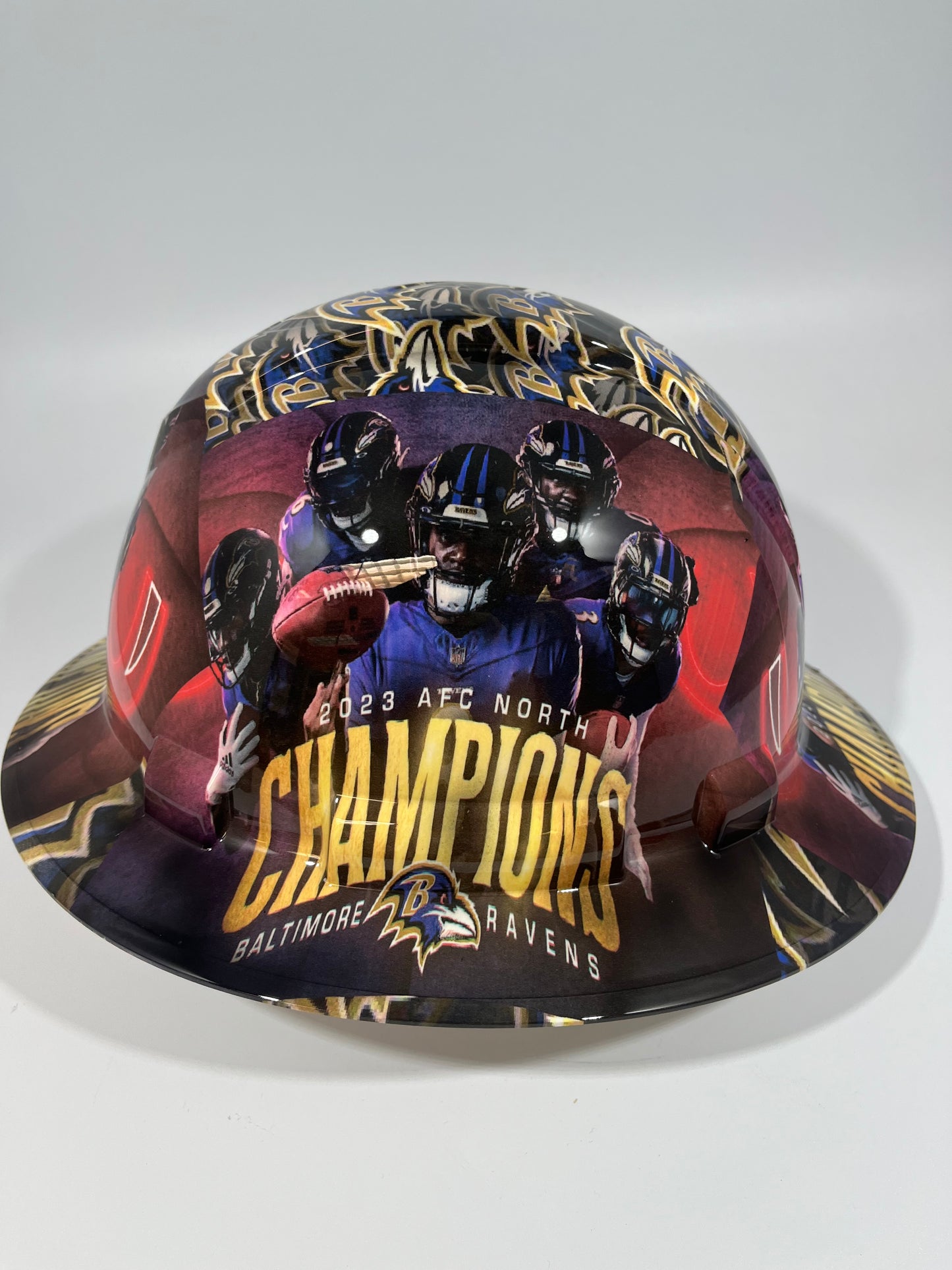 Full Brim Hard Hat Custom Hydro Dipped BALTIMORE RAVENS AFC NORTH CHAMPS