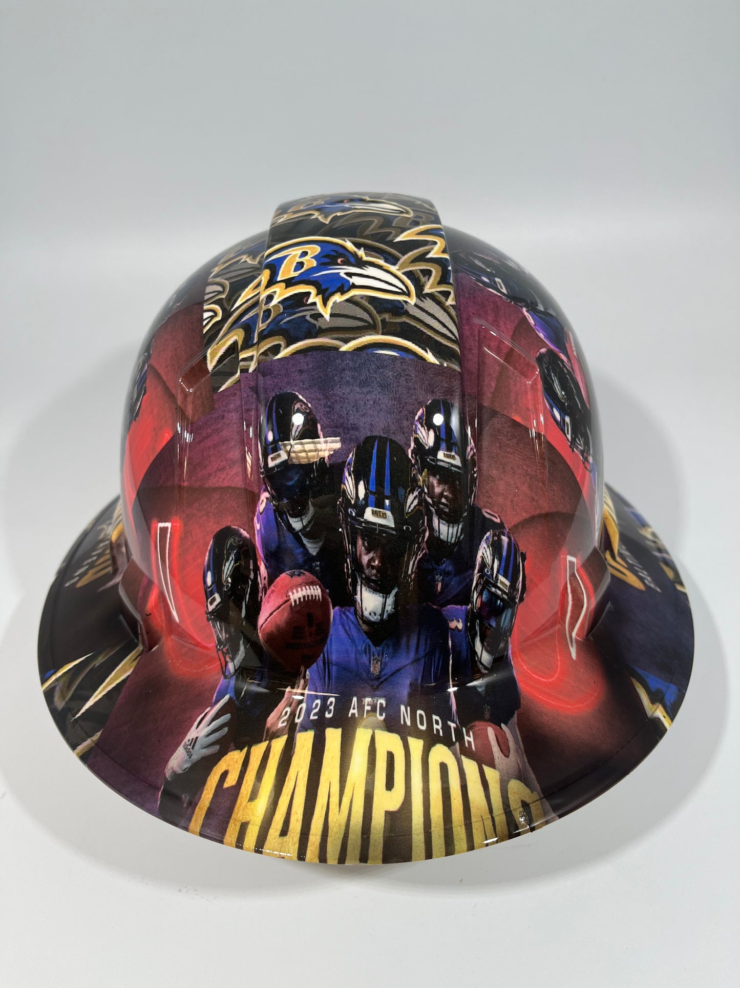 Full Brim Hard Hat Custom Hydro Dipped BALTIMORE RAVENS AFC NORTH CHAMPS