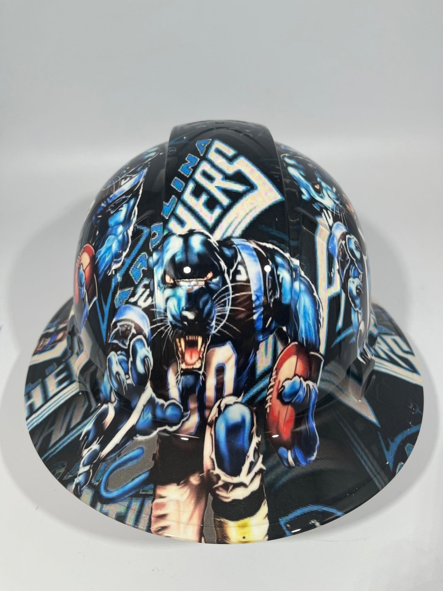 Full Brim Hard Hat Hydro Dipped CAROLINA PANTHERS