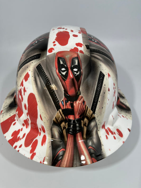 Full Brim Hard Hat Hydro Dipped DEAD POOL CARNAGE BLOOD SPLATTER