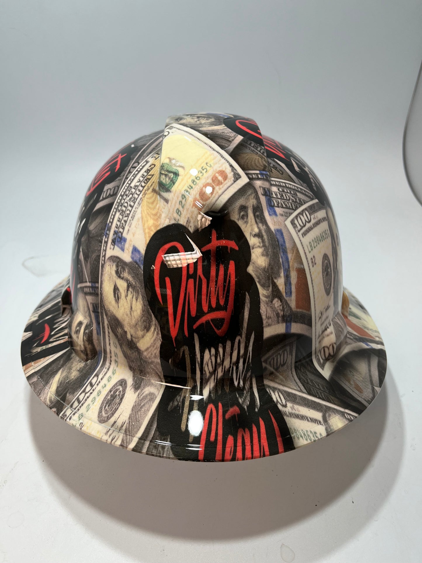 Full Brim Hard Hat Hydro Dipped DIRTY HANDS CLEAN MONEY