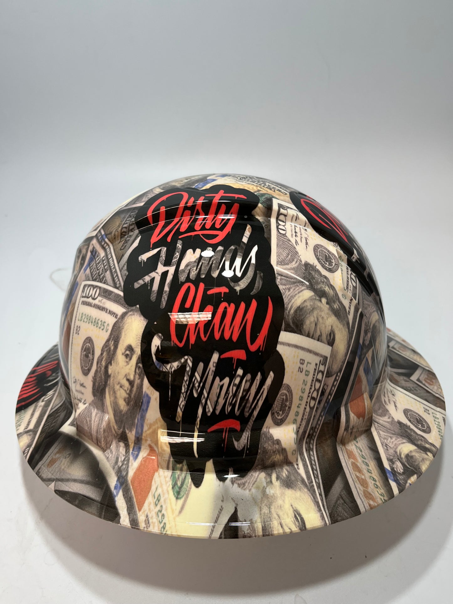 Full Brim Hard Hat Hydro Dipped DIRTY HANDS CLEAN MONEY