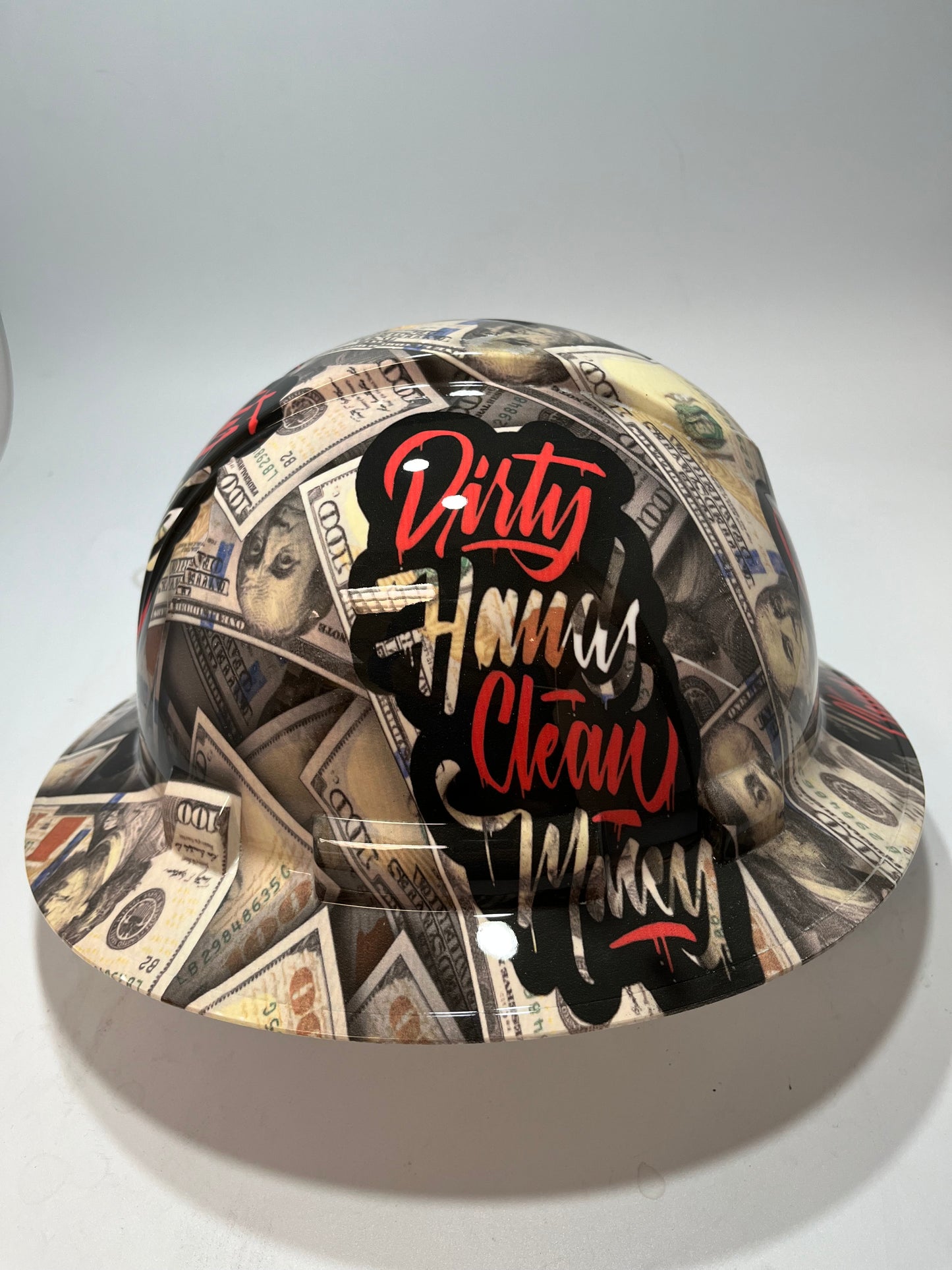 Full Brim Hard Hat Hydro Dipped DIRTY HANDS CLEAN MONEY