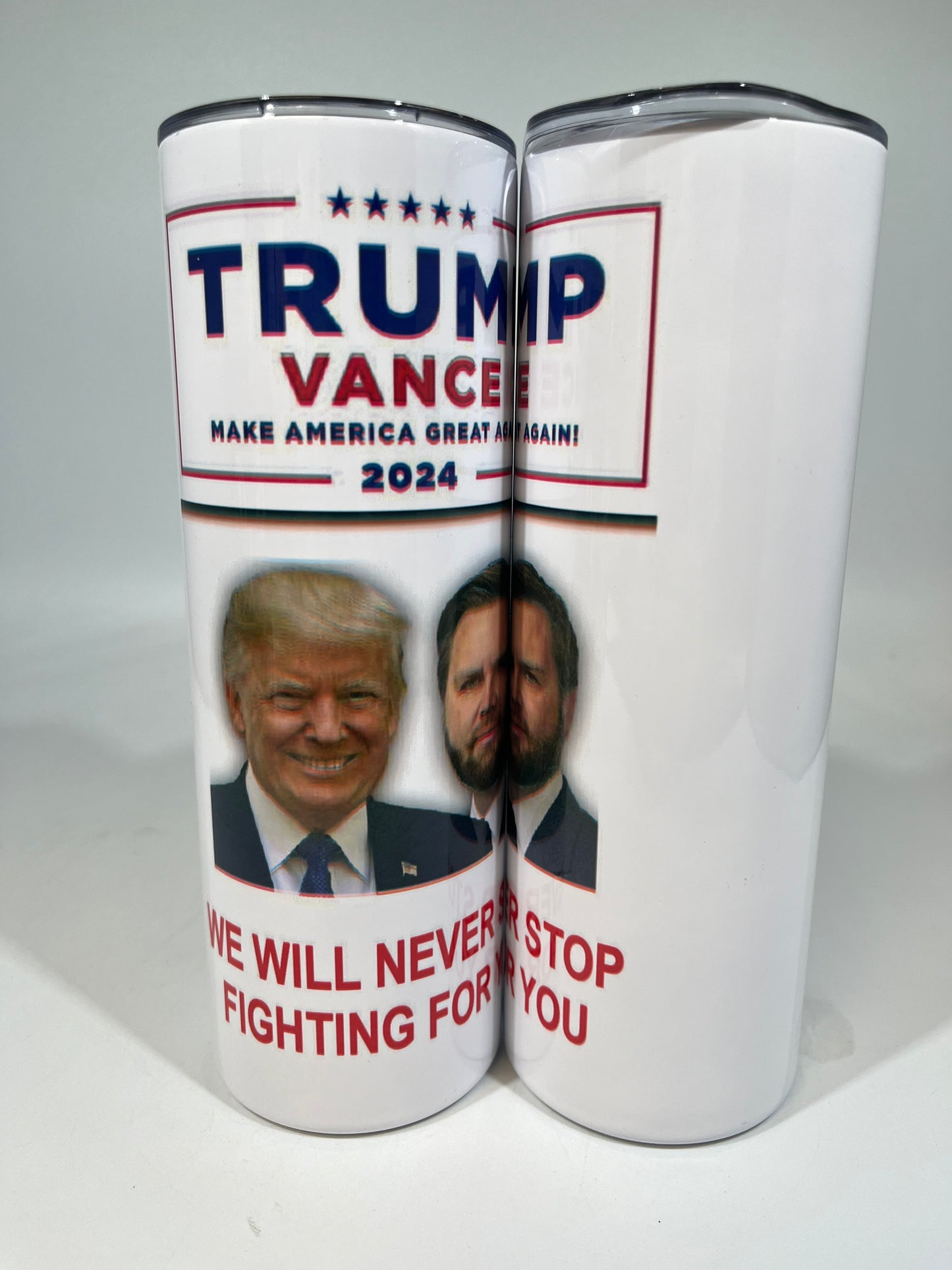 20 oz Skinny Tumbler - TRUMP VANCE NEVER STOP FIGHTING