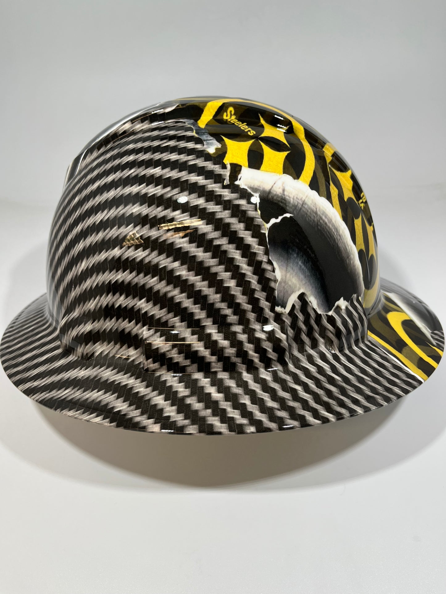 Full Brim Hard Hat Hydro Dipped PITTSBURG STEELERS RIP TEAR CARBON FIBER