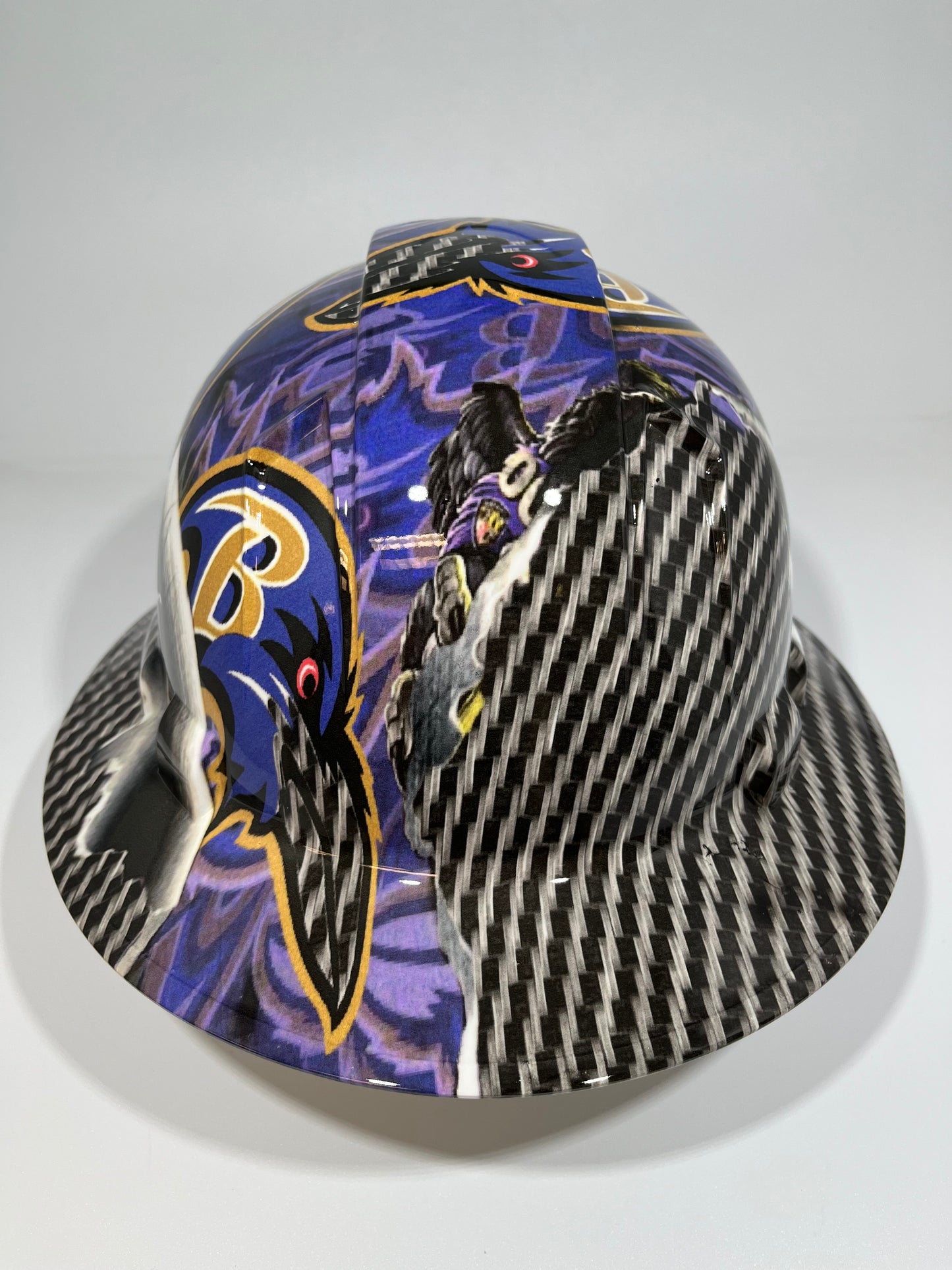Full Brim Hard Hat Hydro Dipped BALTIMORE RAVENS RIP TEAR CARBON FIBER