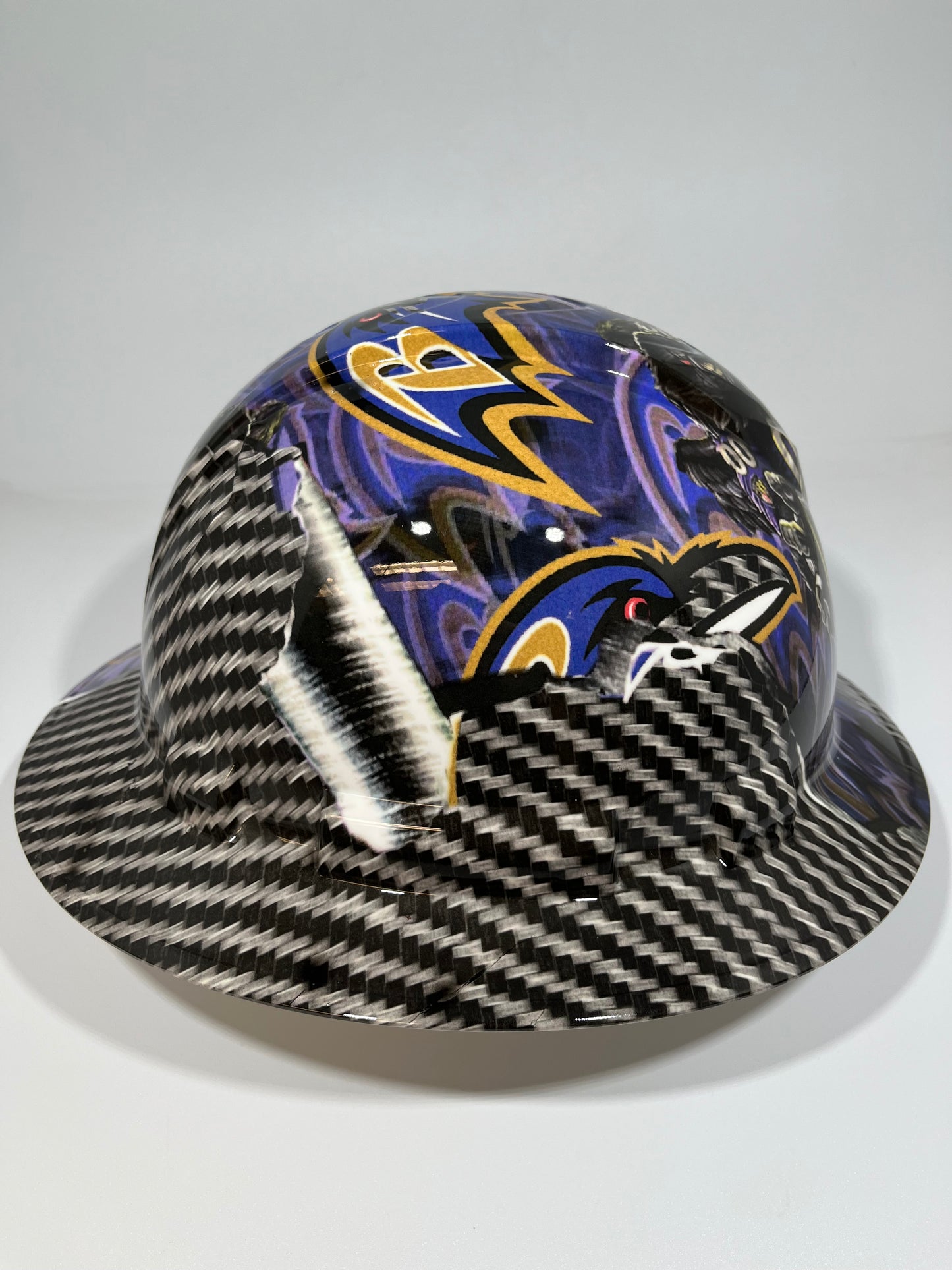 Full Brim Hard Hat Hydro Dipped BALTIMORE RAVENS RIP TEAR CARBON FIBER