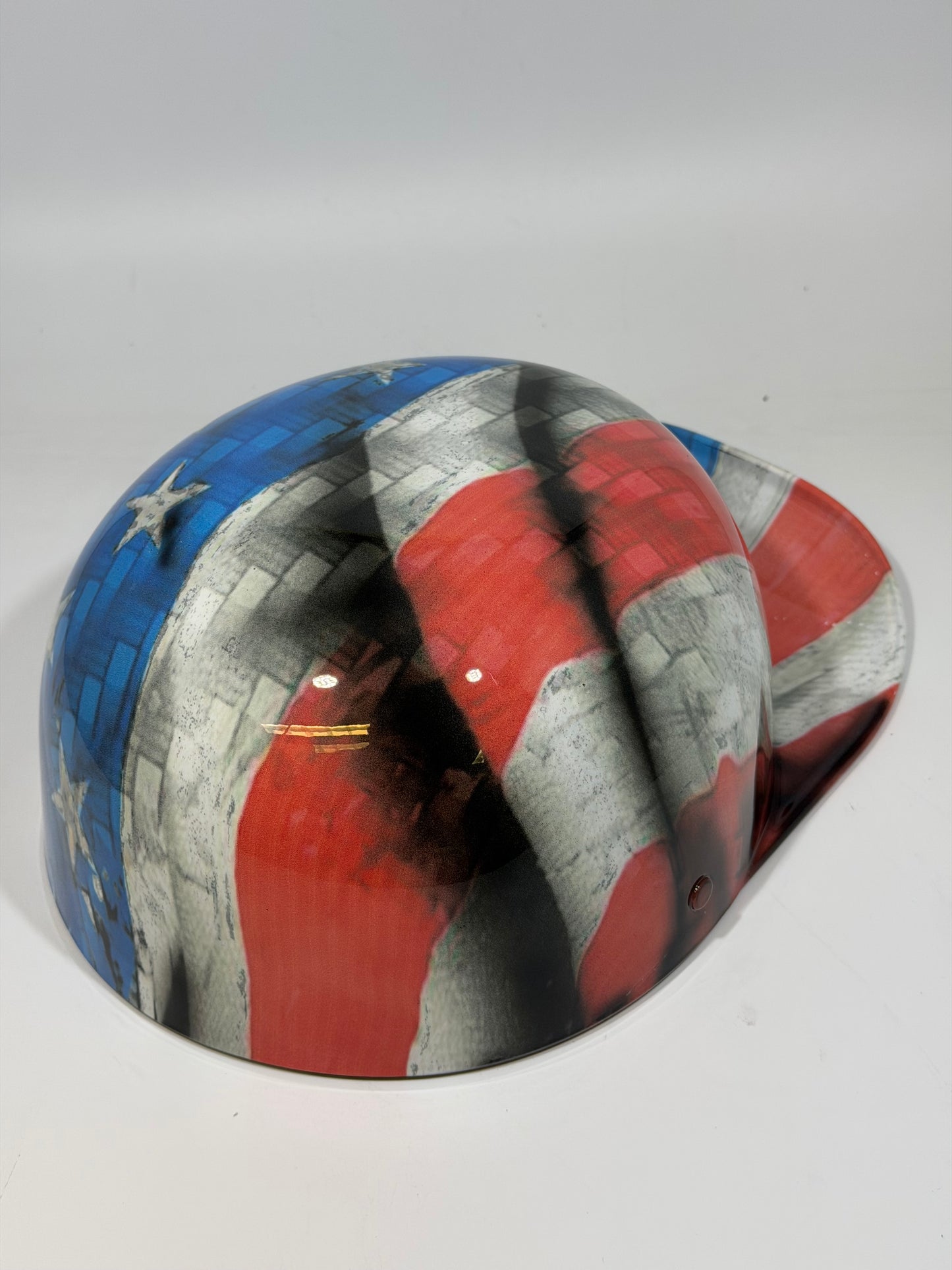 Baseball Cap Style Motorcycle Helmet CARBON FIBER RED WHITE & BLUE