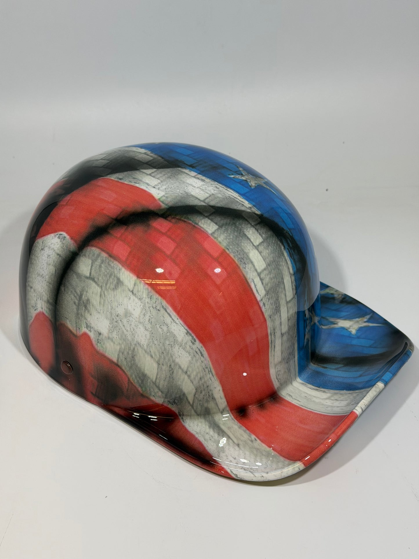 Baseball Cap Style Motorcycle Helmet CARBON FIBER RED WHITE & BLUE