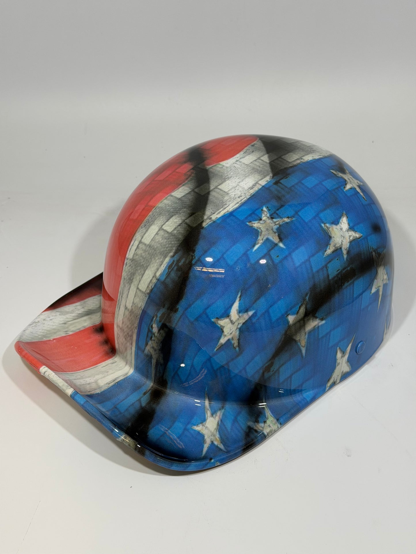 Baseball Cap Style Motorcycle Helmet CARBON FIBER RED WHITE & BLUE