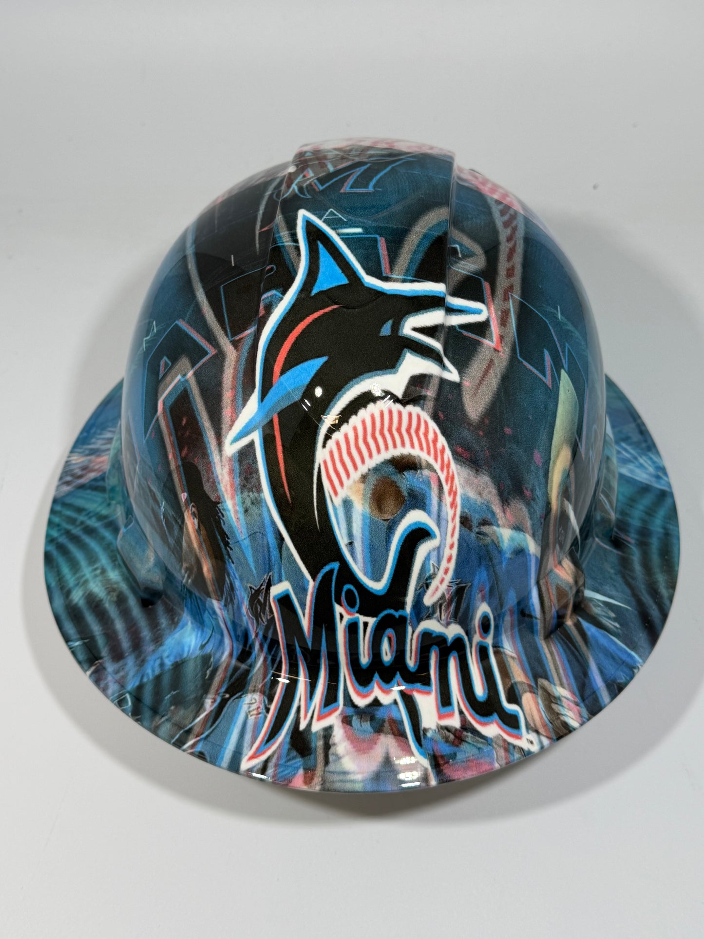 Full Brim Hard Hat Hydro Dipped MIAMI MARLINS