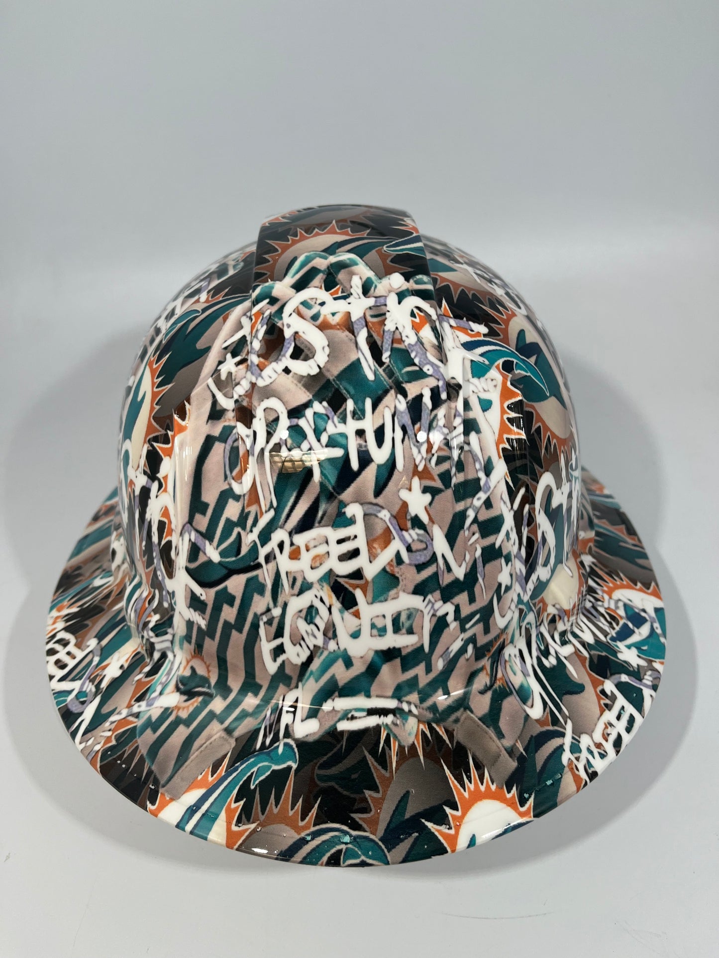Full Brim Hard Hat Custom Hydro Dipped MIAMI DOLPHINS INSPIRE CHANGE