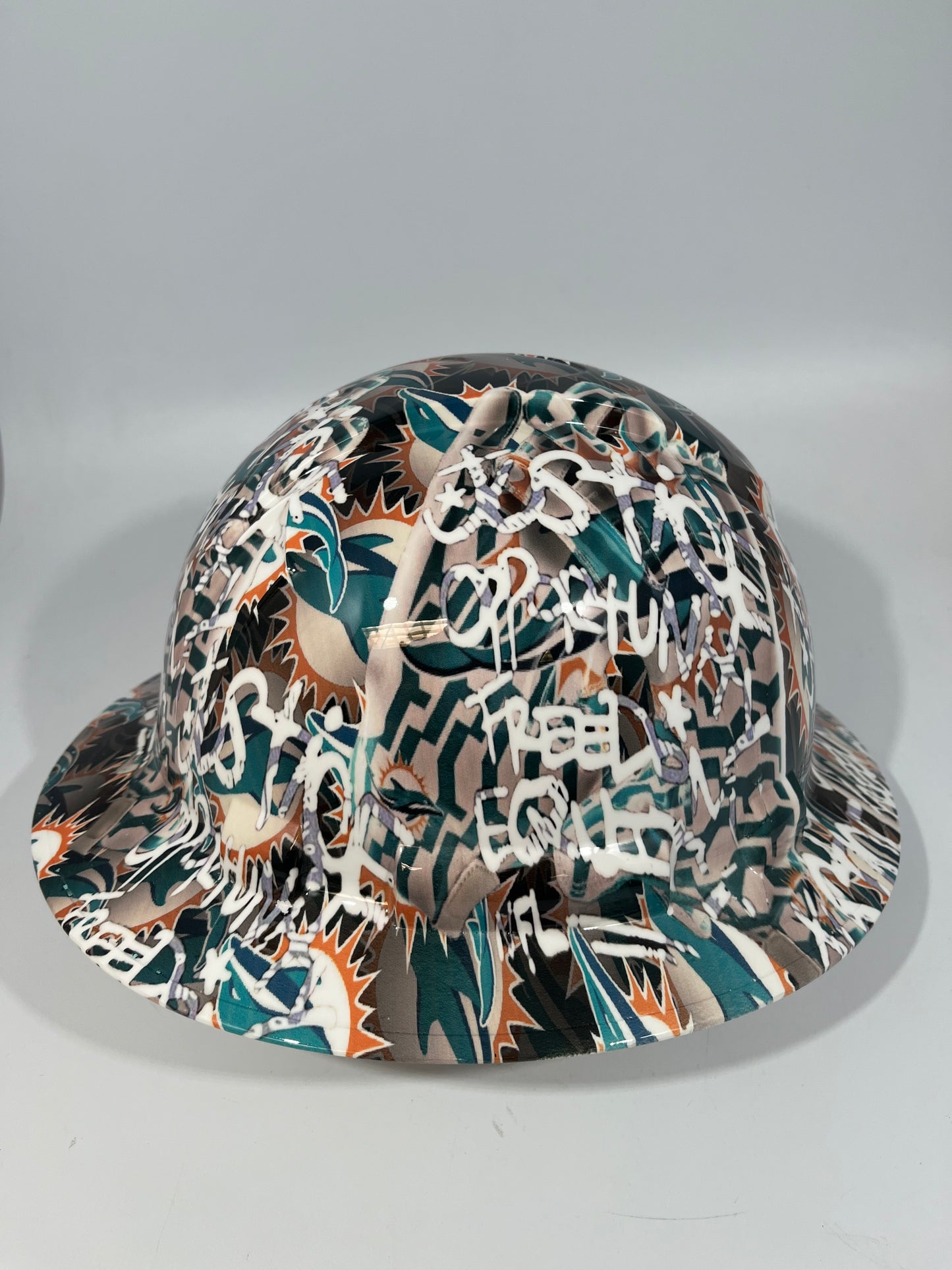 Full Brim Hard Hat Custom Hydro Dipped MIAMI DOLPHINS INSPIRE CHANGE