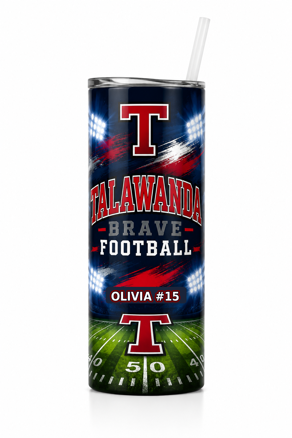 Talawanda Brave Football 20oz tumbler personalized Olivia number 15
