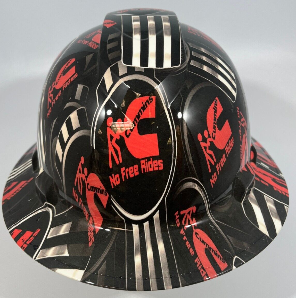 black and orange hydro dip motorcycle helmet Full Brim Hard Hat Custom Hydro Dipped CUMMINS DIESEL NO FREE RIDES