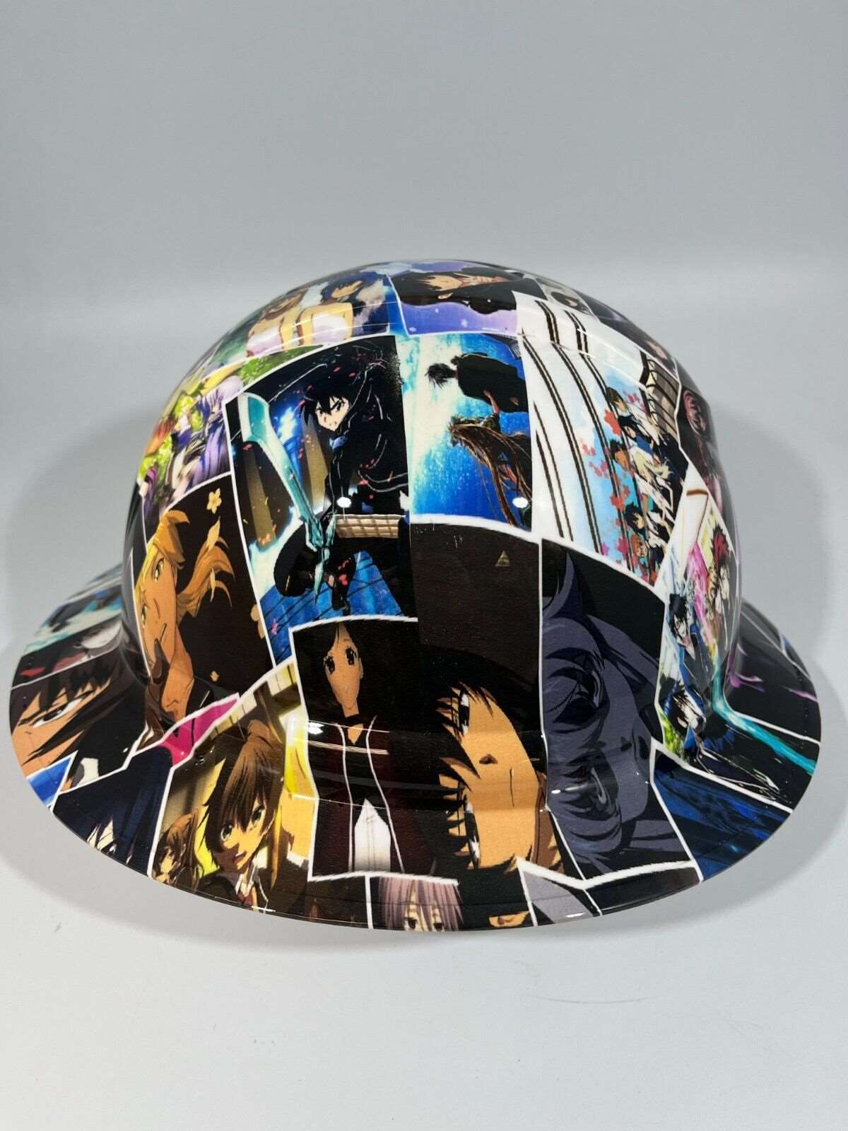 New Full Brim Hard Hat Custom Hydro Dipped ANIME CROSSOVER STICKER BOMB