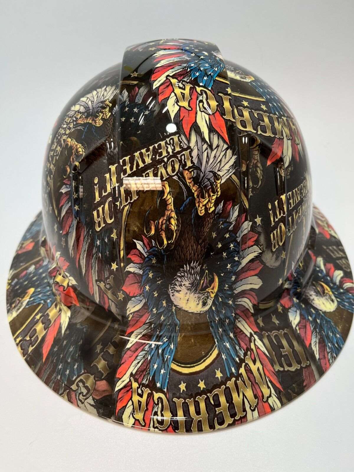 Bad ass hardhat with  hydro dipped flag design 