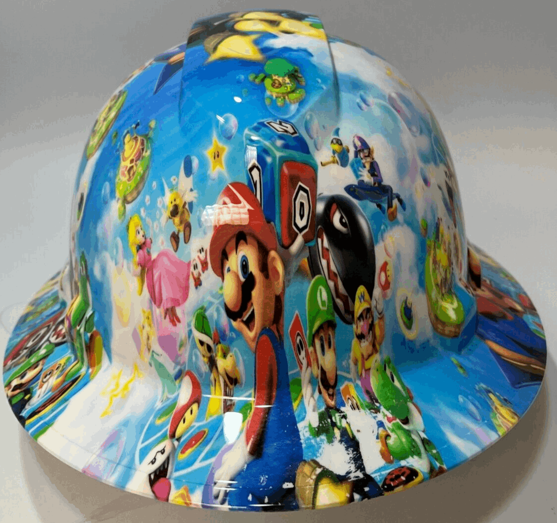 New Full Brim Hard Hat Custom Hydro Dipped MARIO BROS SUPER MARIO WORLD