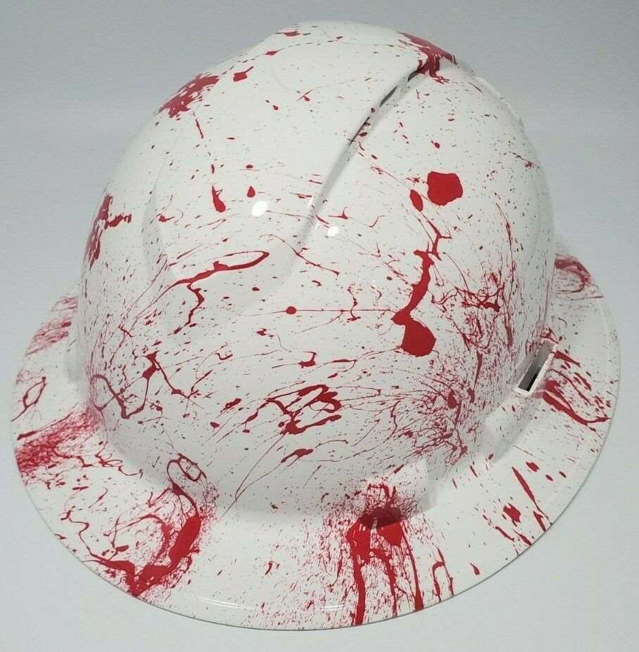 ANSI Type 1 Full Brim Hard Hat Custom Hydro Dipped CRIME SCENE BLOOD SPLATTER