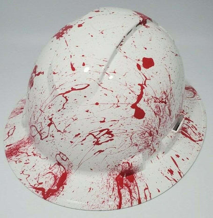 ANSI Type 1 Full Brim Hard Hat Custom Hydro Dipped CRIME SCENE BLOOD SPLATTER