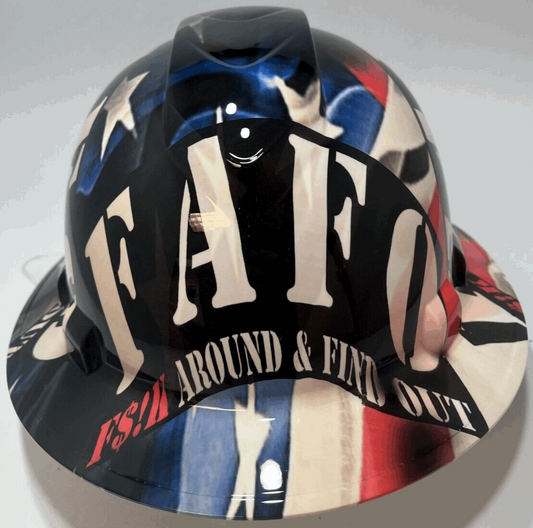 Bad ass hardhat with  hydro dipped flag design 